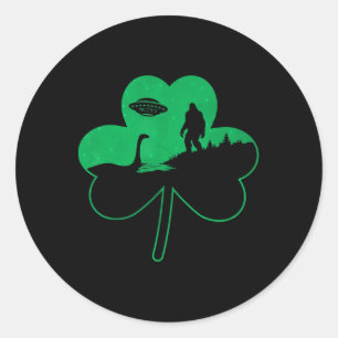 St Patricks Day Bigfoot Nessie Ufo Alien Shamrock Classic Round Sticker