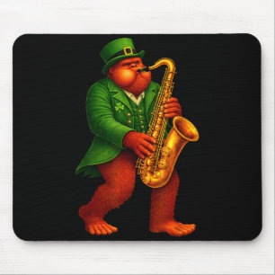 St patricks day bigfoot sasquatch playing saxophon mouse pad