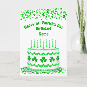 St Patrick's Day Birthday Cake Custom Candles Card