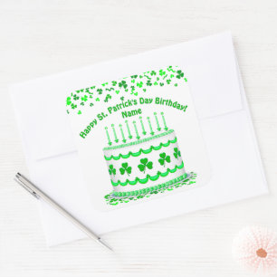 St Patrick's Day Birthday Cake Custom Candles Square Sticker
