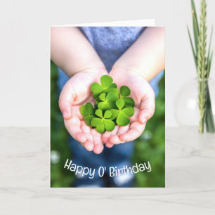 St. Patrick's Day  Birthday Four-Leaf Clovers Holiday Card