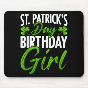 St Patricks Day Birthday Girl Shamrocks Kids Girls Mouse Pad