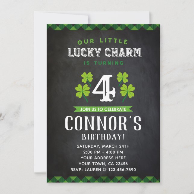 St Patrick's Day Birthday Invitation Chalkboard (Front)