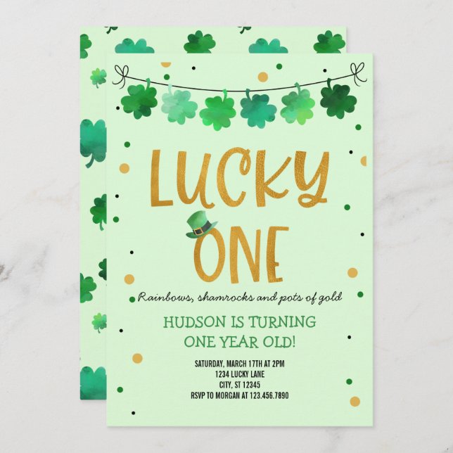 St. Patrick's Day Birthday Invitation Lucky One (Front/Back)