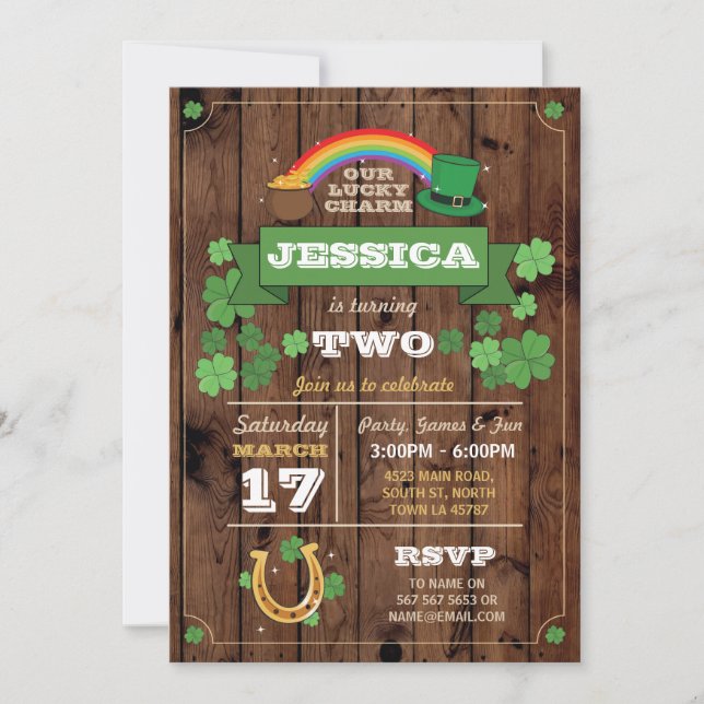 St. Patricks Day Birthday Party Invite 2nd Any Age (Front)