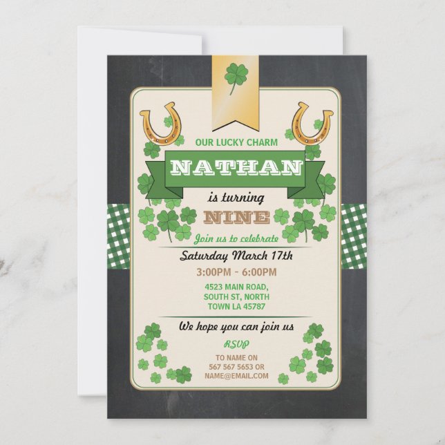 St. Patricks Day Birthday Party Invite Any Age 9th (Front)