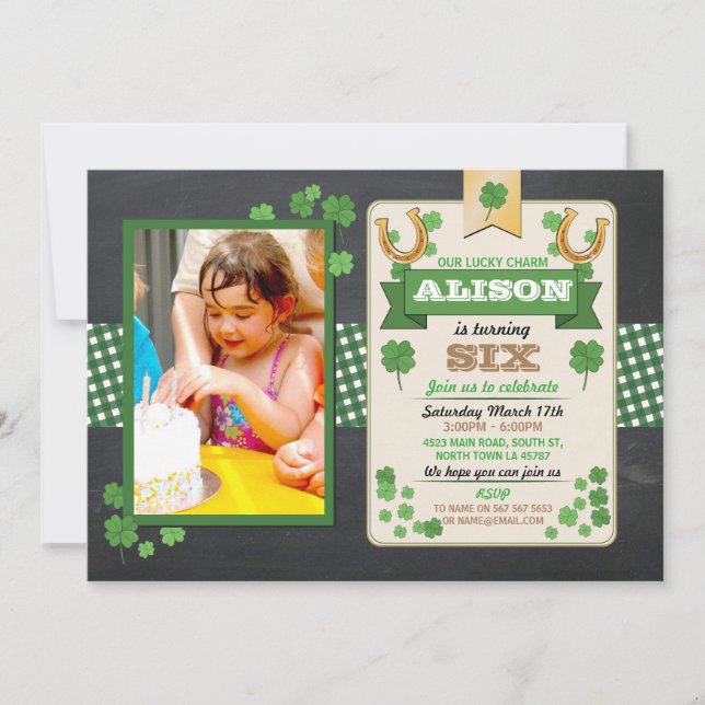 St. Patricks Day Birthday Party Photo Invite 4 5 6 (Front)