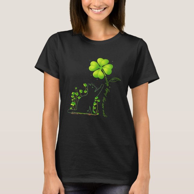 St Patricks Day Black Cat My Lucky Charm Shamrock T-Shirt (Front)