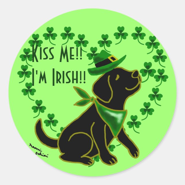 St. Patrick&#x27;s Day Black Labrador Classic Round Sticker (Front)