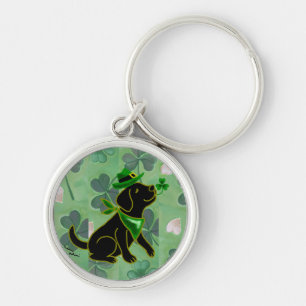 St. Patrick's Day Black Labrador Key Ring