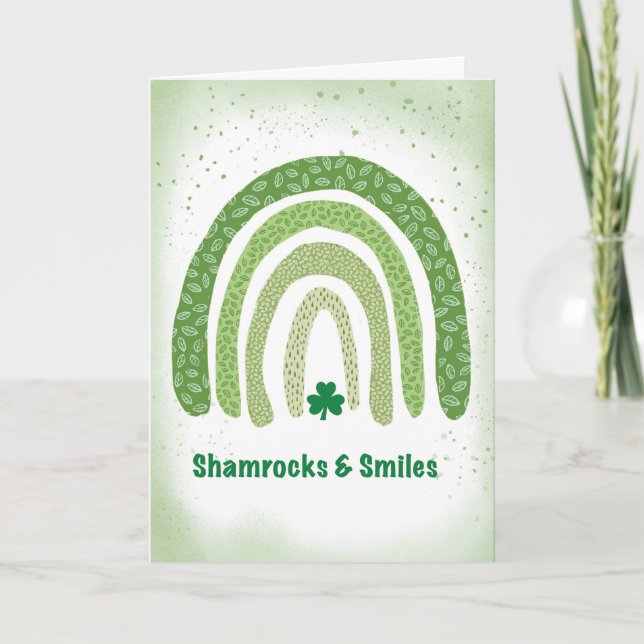 St Patricks Day Boho Green Rainbow Shamrocks Card (Front)