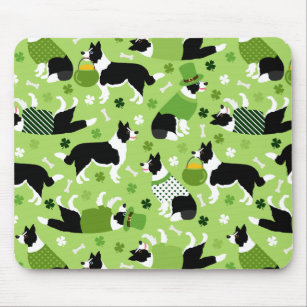 St. Patrick's Day Border Collie Pattern Mouse Pad