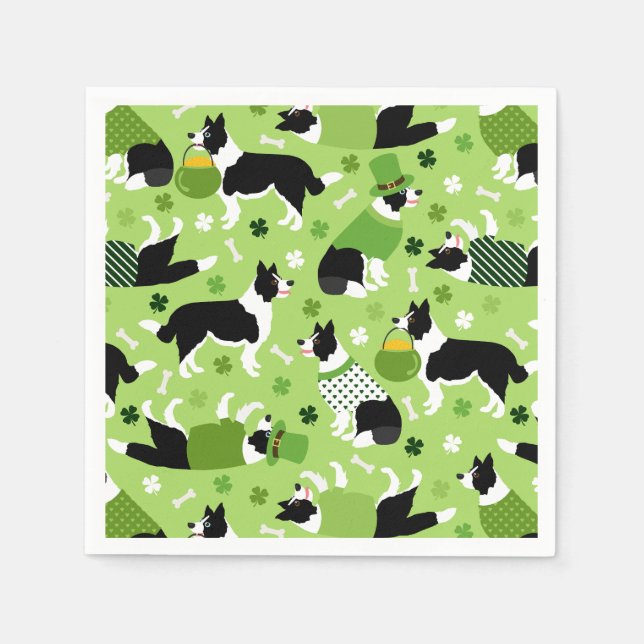 St. Patrick's Day Border Collie Pattern Napkin (Front)