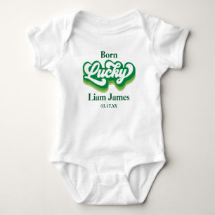 St. Patrick's Day Born Lucky Customizable Name Baby Bodysuit