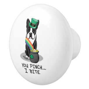 St. Patrick's Day Boston Terrier (black) Cute Dog Ceramic Knob