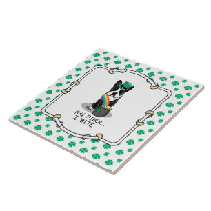 St. Patrick's Day Boston Terrier (black) Cute Dog Ceramic Tile