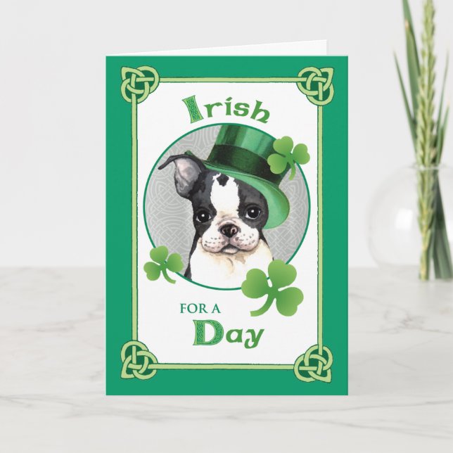 St. Patrick's Day Boston Terrier Card (Front)