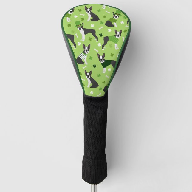 St. Patrick's Day Boston Terrier Golf Head Cover (Front)