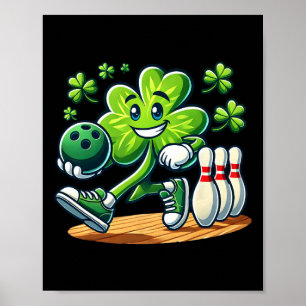 St Patrick's Day Bowling Boys Girls Cute Shamrock Poster