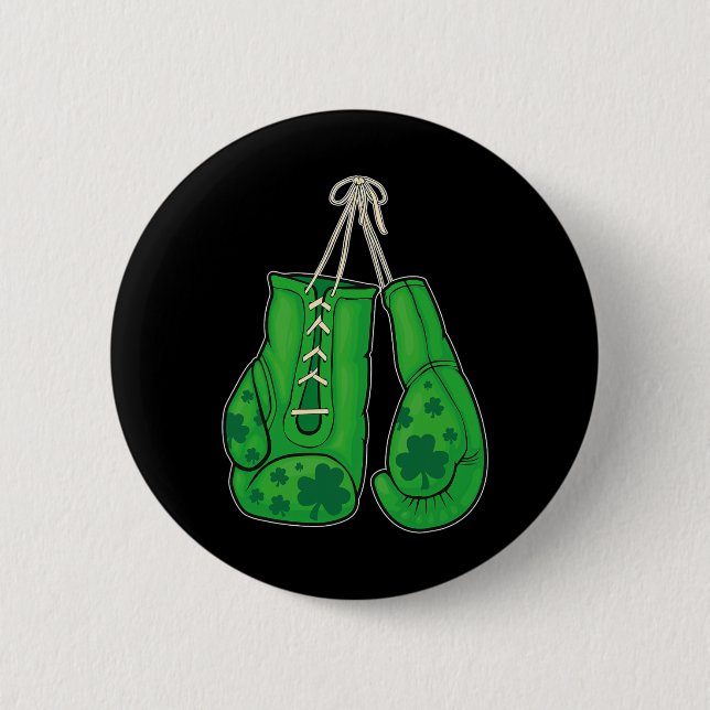 St Patricks Day Boxing Gloves Green Lucky Shamrock 6 Cm Round Badge (Front)
