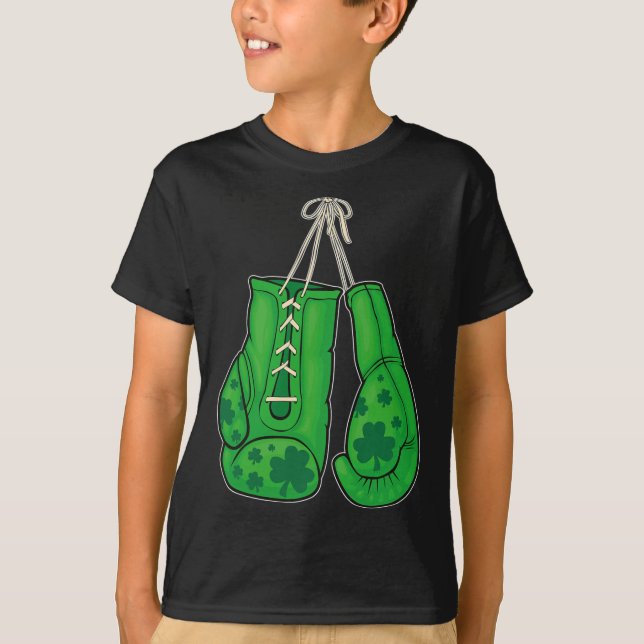 St Patricks Day Boxing Gloves Green Lucky Shamrock T-Shirt (Front)