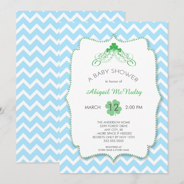 St Patrick's Day Boy Baby Shower Invites (Front/Back)