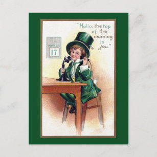 St Patrick's Day Boy on Antique Phone Postcard