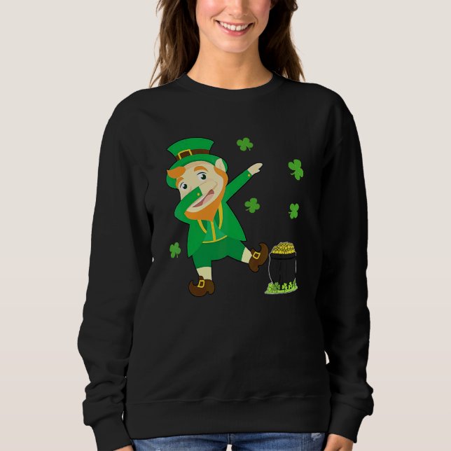 St Patricks Day  Boys Kids Men Dabbing Leprechaun  Sweatshirt (Front)