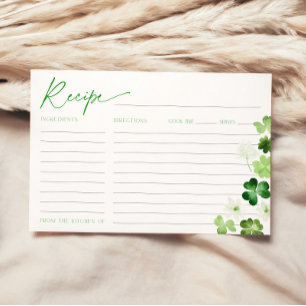 St. Patricks Day Bridal Shower Green Recipe Card