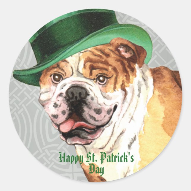 St. Patrick's Day Bulldog Classic Round Sticker (Front)