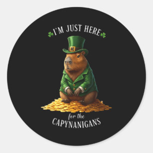 St patricks day capybara leprechaun gold coins classic round sticker