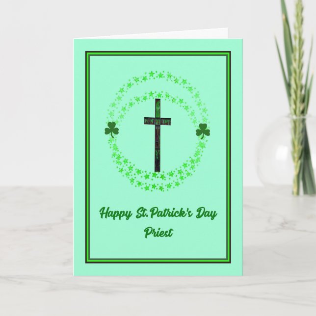 St. Patrick's Day card for Priest with Cross (Front)