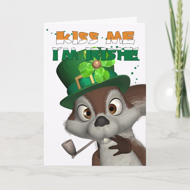 St. Patrick's Day Card - With Cute Squirrel - Kiss (Front)