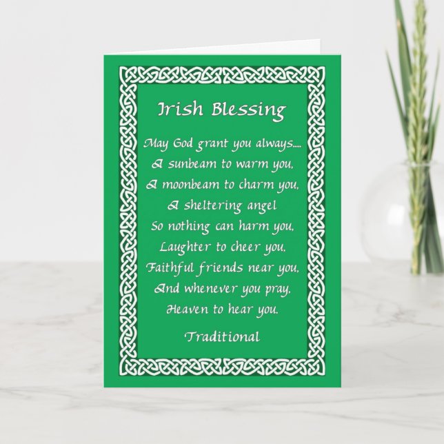 St Patrick's Day Card with Irish Blessing on Green (Front)