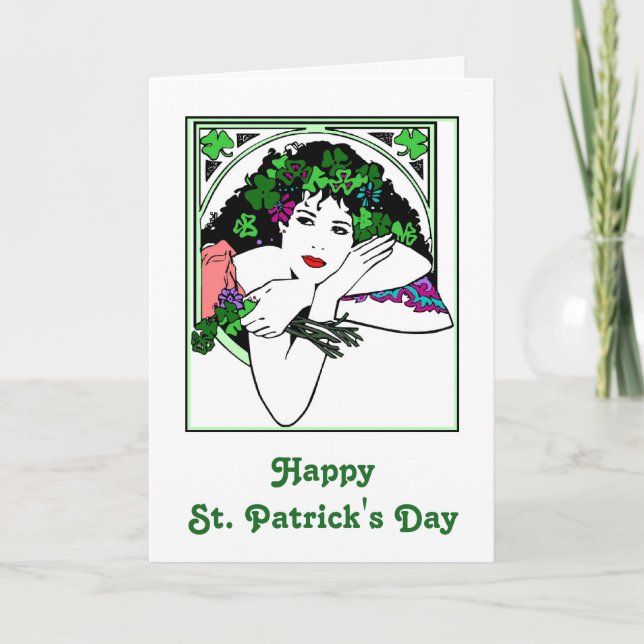 St. Patrick's Day Card With Pretty Lady (Front)