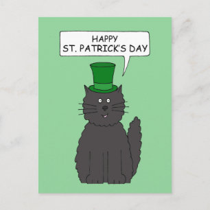 St Patrick's Day Cartoon Cat in a Hat Postcard