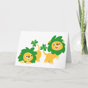 St Patrick's Day Cartoon Lions greeting card