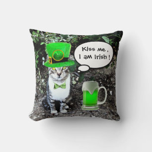 ST PATRICK'S DAY CAT AND GREEN IRISH BEER CUSHION