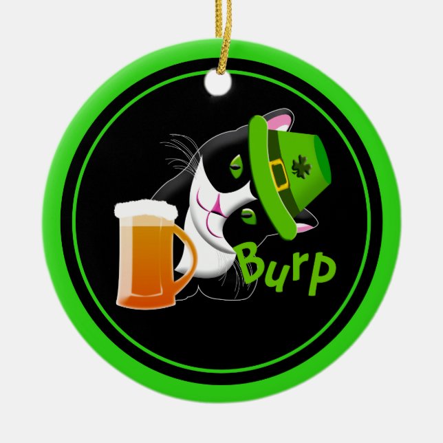 St. Patrick's Day Cat Ceramic Ornament (Front)