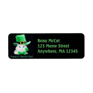 St Patricks Day Cat Label Return Address Label