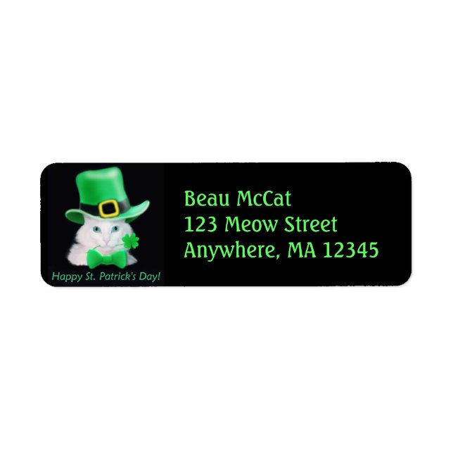 St Patricks Day Cat Label Return Address Label (Front)