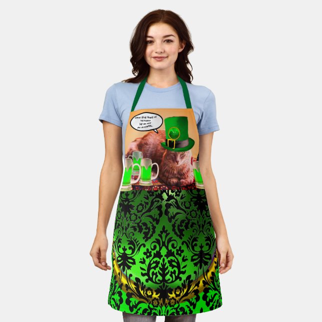 ST.PATRICK'S DAY CAT LEPRECHAUN HAT IRISH BEER  APRON (Worn)