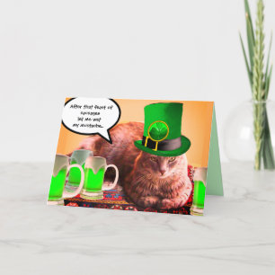 ST. PATRICK'S DAY CAT LEPRECHAUN HAT IRISH BEERS CARD