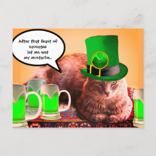 ST. PATRICK'S DAY CAT LEPRECHAUN HAT IRISH BEERS POSTCARD