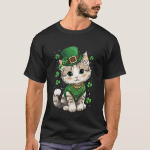 St Patricks Day Cat Leprechaun Hat Shamrock Saint T-Shirt
