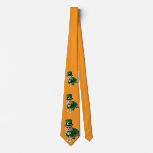 St Patrick's Day Cat Orange  Tie (Front)