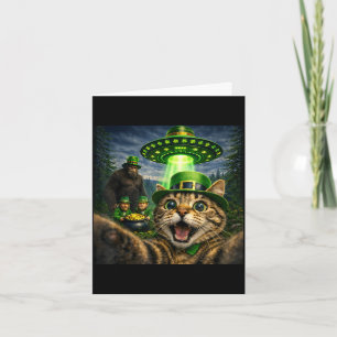 St patricks day cat selfie with leprechaun bigfoot card