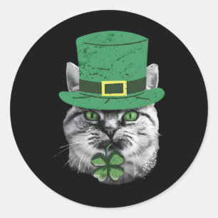 St Patricks Day Cat Shamrock For Men Women Celebra Classic Round Sticker