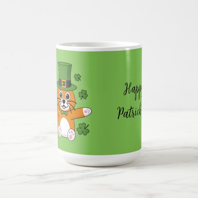 St Patrick's Day Cat Shamrocks Cartoon | Add Text Coffee Mug (Center)