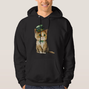 St Patricks Day Cat with a Leprechaun Hat Hoodie